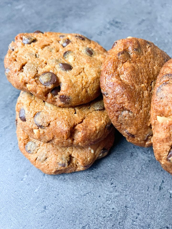 Picture of peanut butter chocolate chip cookies with crunchy peanut butter