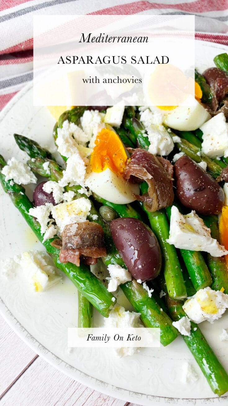 Picture of keto Mediterranean asparagus salad with anchovies, eggs and olives