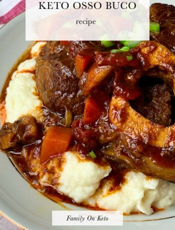 Keto beef ossobuco in keto vegetable stew and low carb cauliflower mash