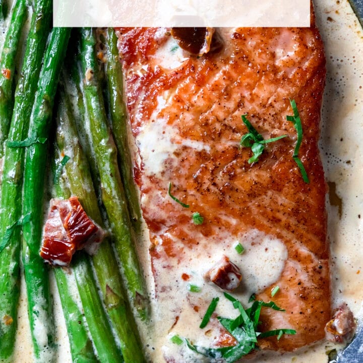 Picture of keto salmon recipe with creamy garlic butter Tuscan sauce