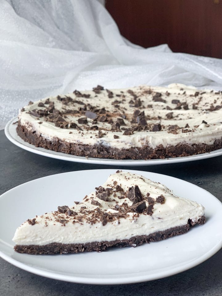 Keto tahini mousse pie with grain free, flourless, low carb pie crust