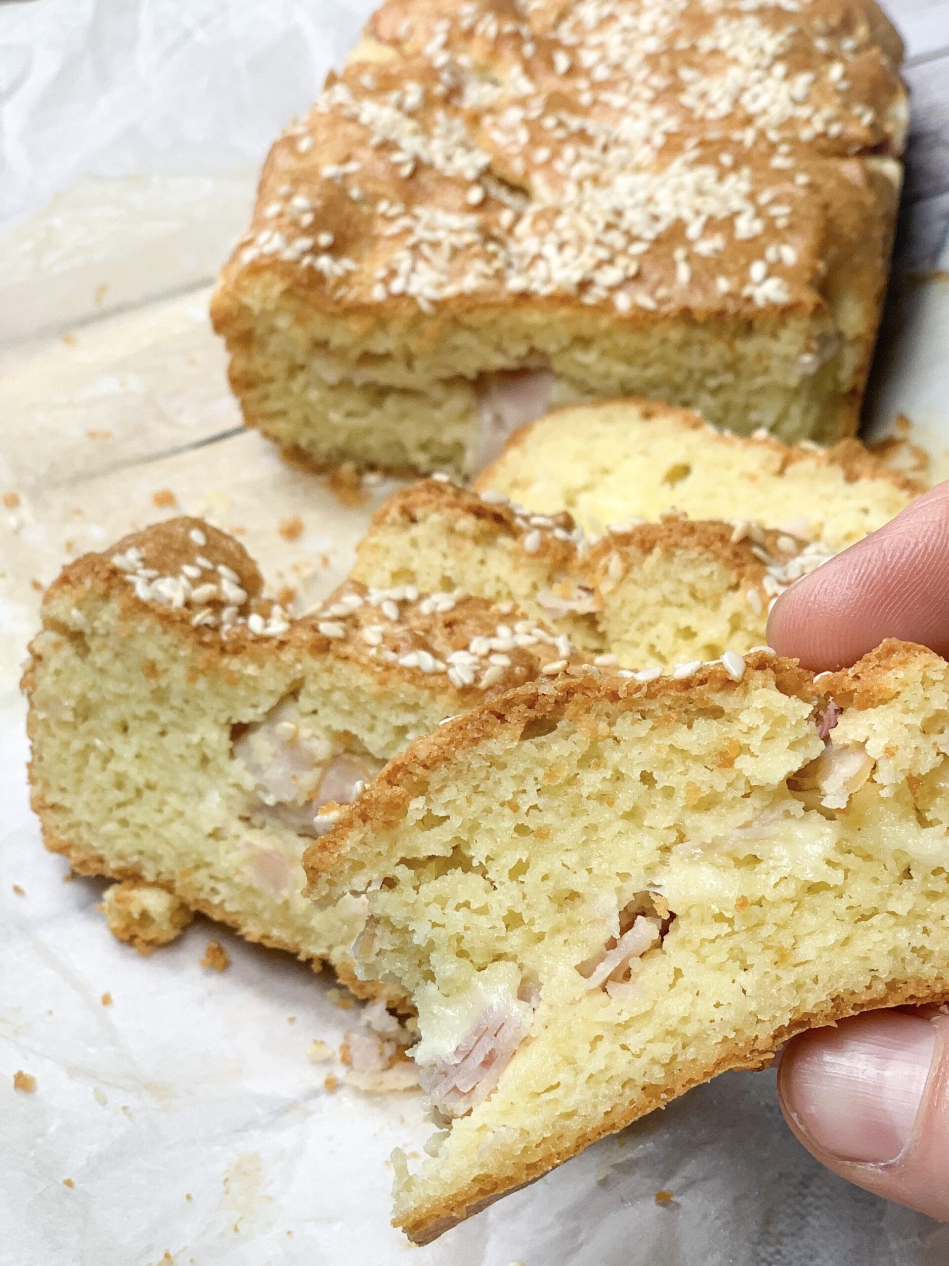 Picture of low carb bread with cheese and ham