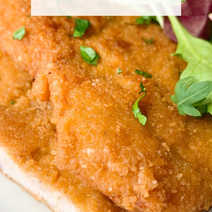 Photo of keto chicken schnitzel in keto breading