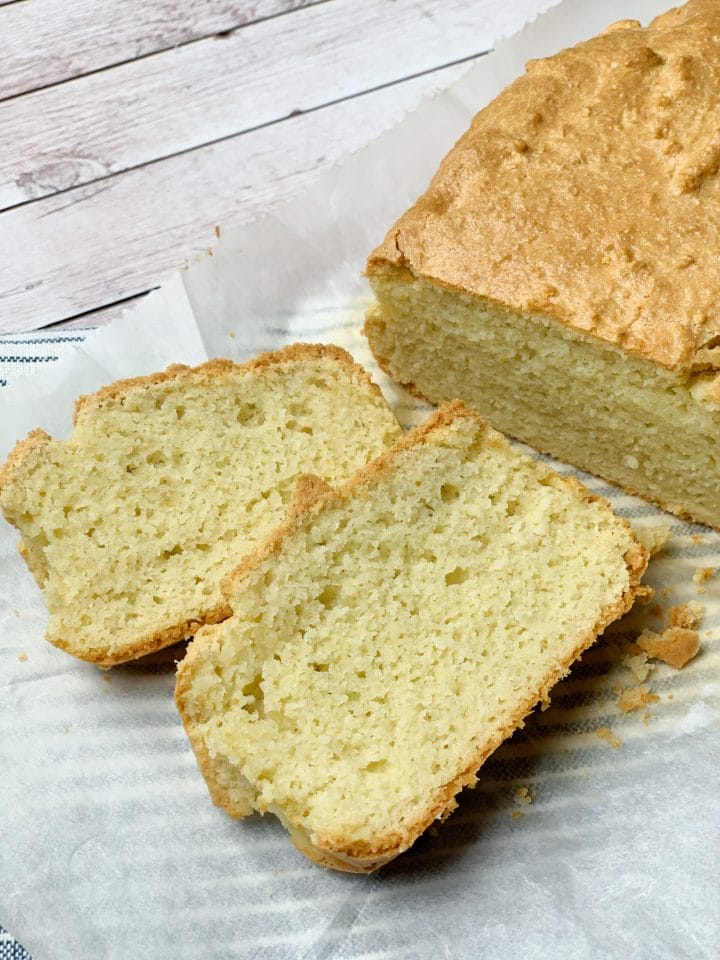 Low carb bread cut in slices. Keto bread made of almond flour.