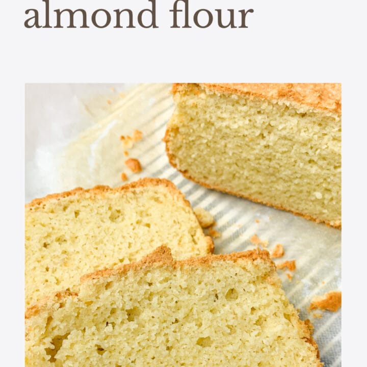 Keto bread with almond flour cut in slices on a kitchen table