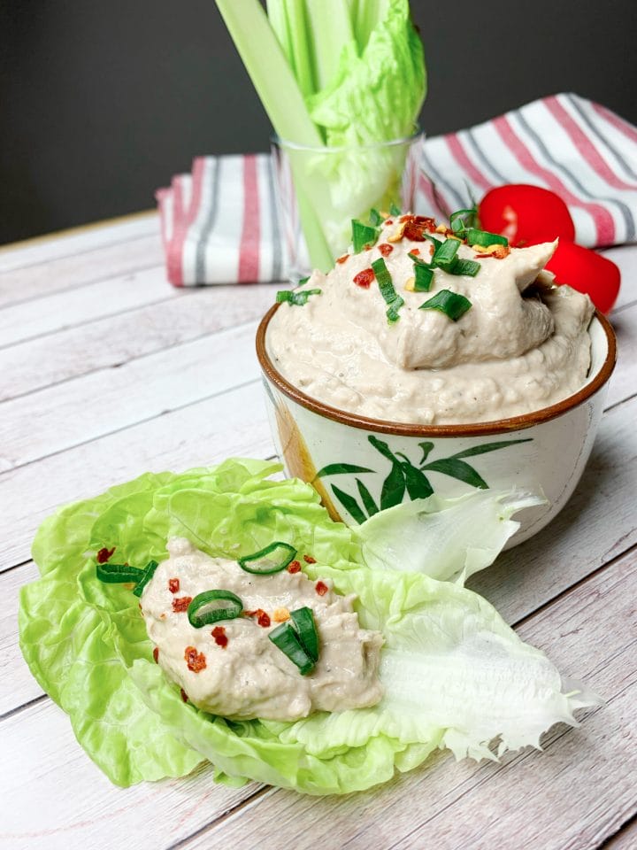 Keto tuna pate made of canned tuna on a salad and in a bowl