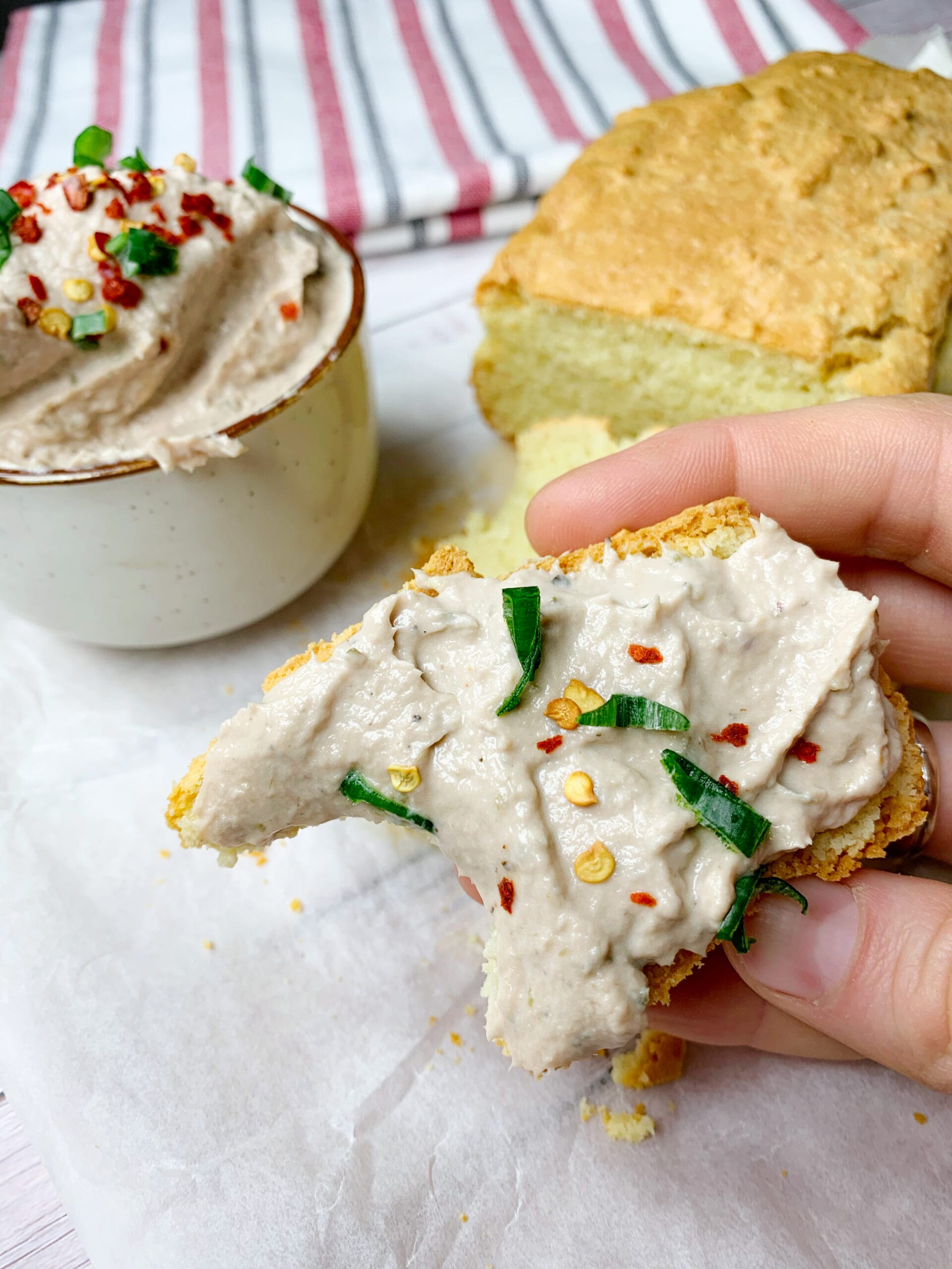 Canned fish tuna recipe or keto tuna pate on a slice of keto bread