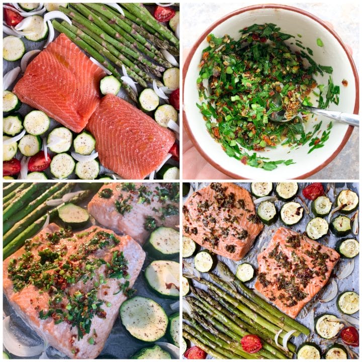 Procedure to make sheet pan salmon and veggies