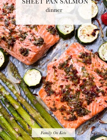 Picture of keto sheet pan salmon dinner with asparagus and zucchini