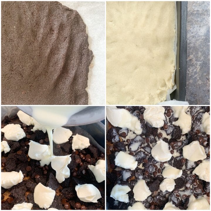 Picture of the procedure to make Keto Oreo magic cookie bars