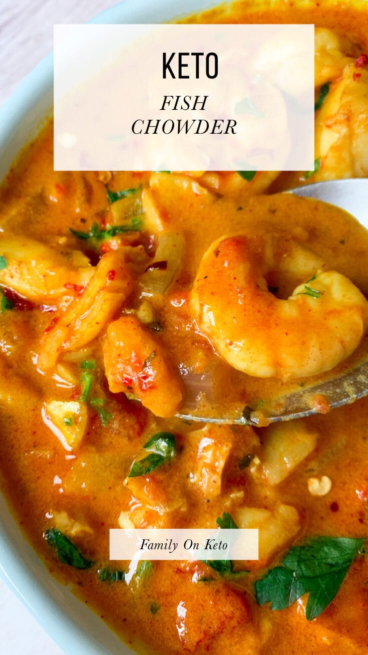Picture of keto fish chowder recipe with shrimp