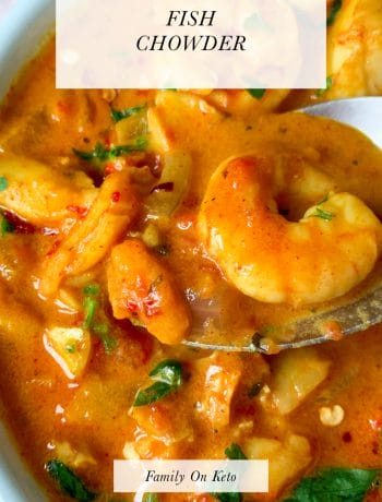 Picture of keto fish chowder recipe with shrimp