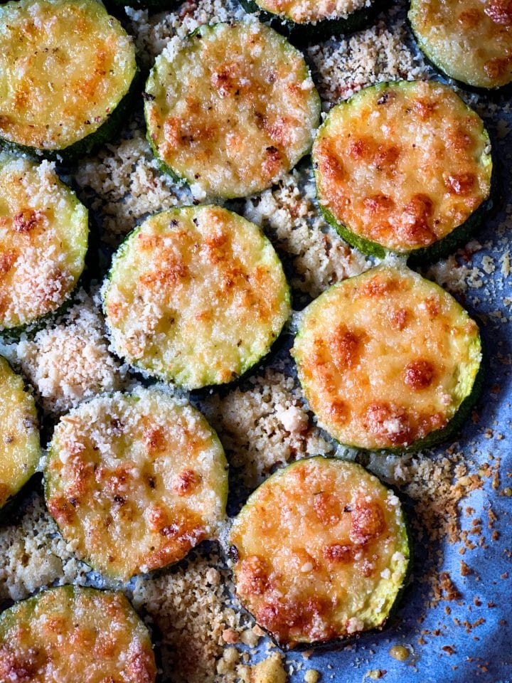 Picture of a sheet pan baked zucchini slices