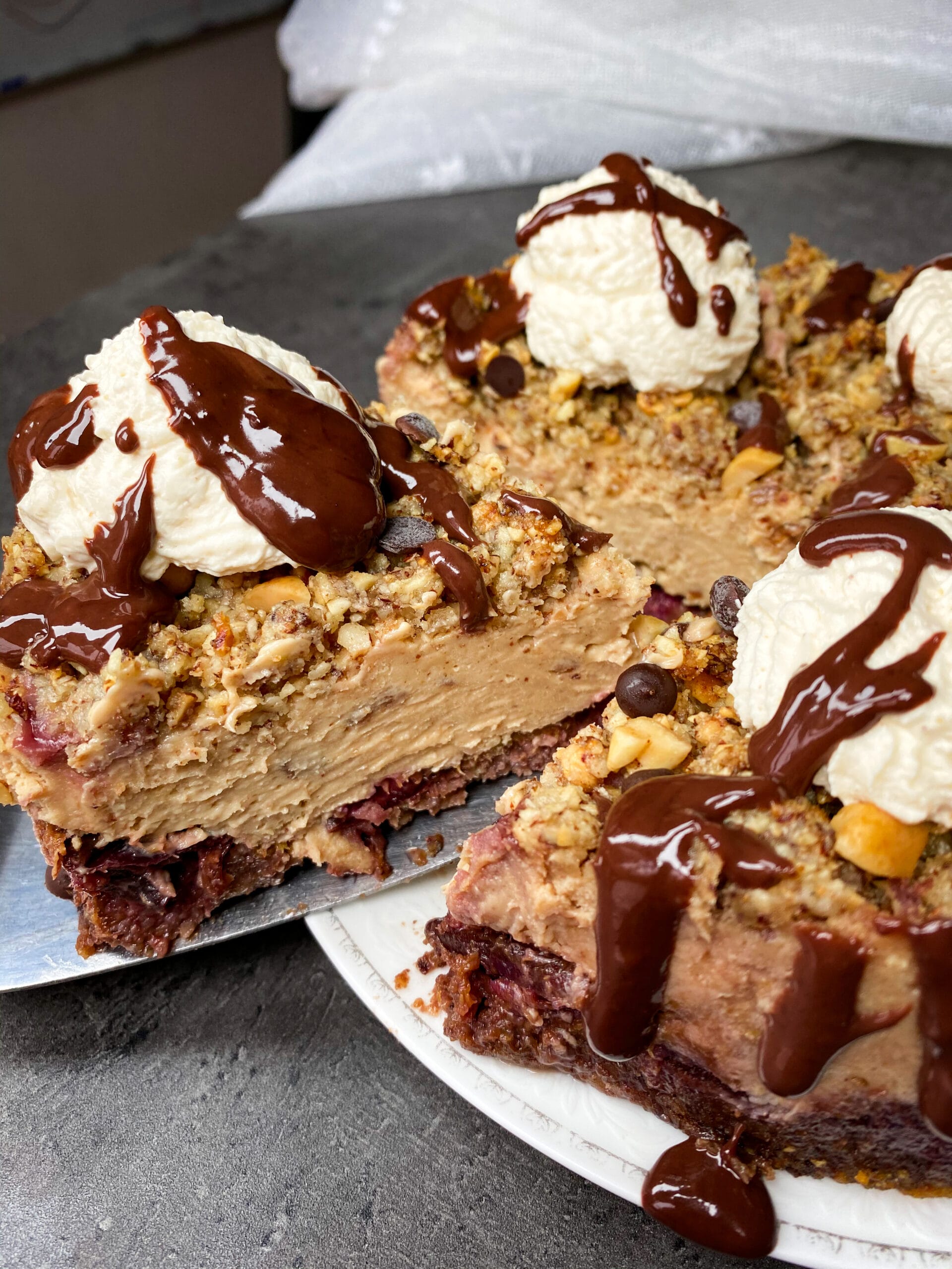 Picture of low carb peanut butter pie with jam