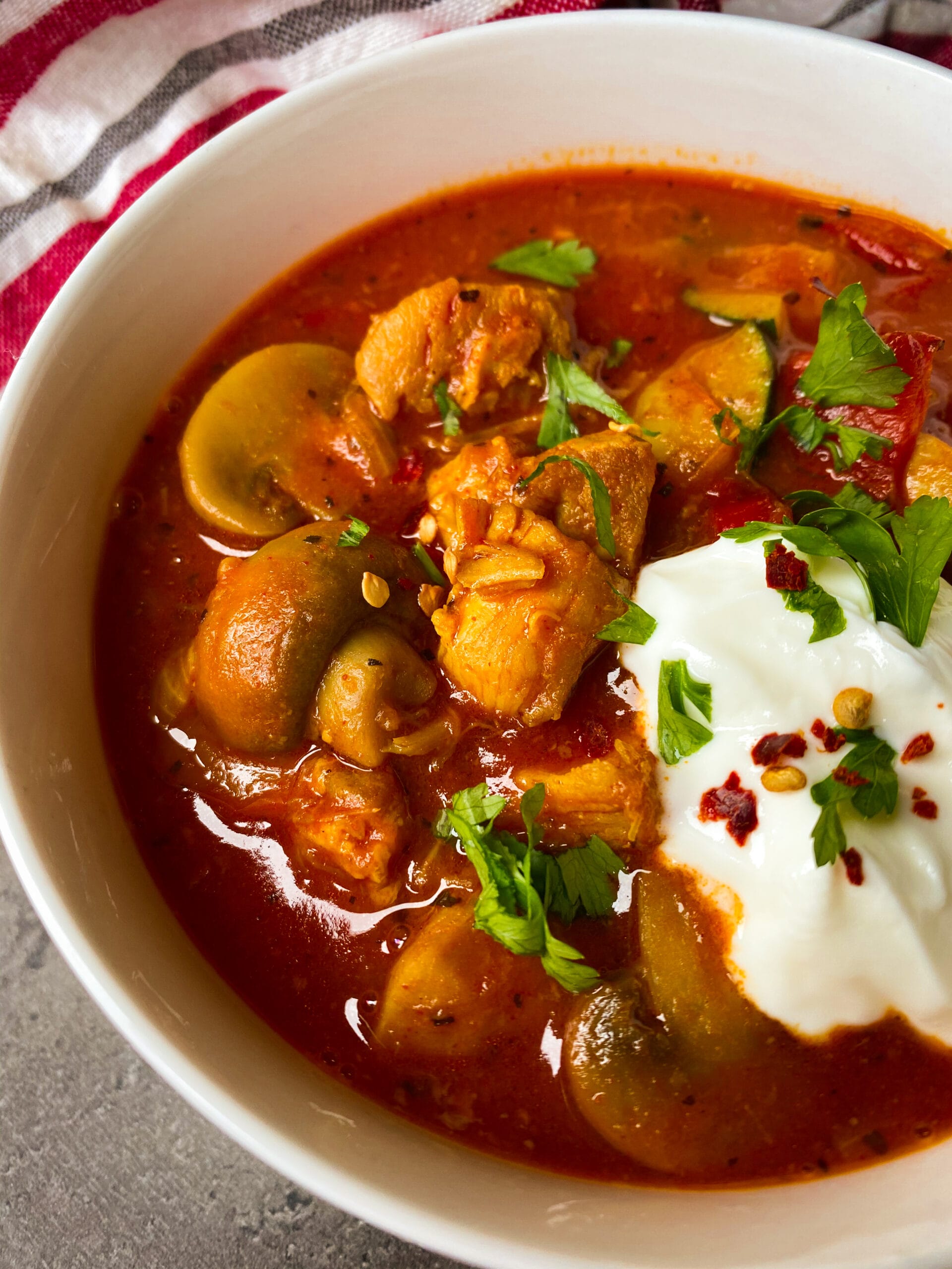 Picture of a bowl of Banting diet chicken stew with veggies and paprika