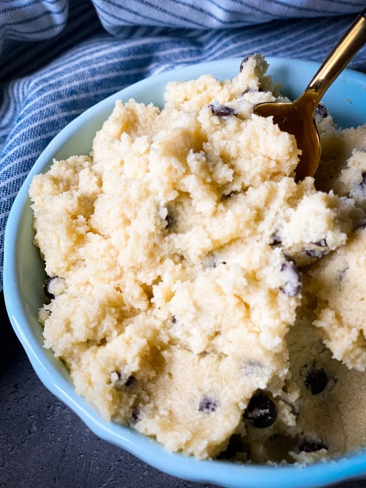 Picture of a bowl full of edible keto cookie dough