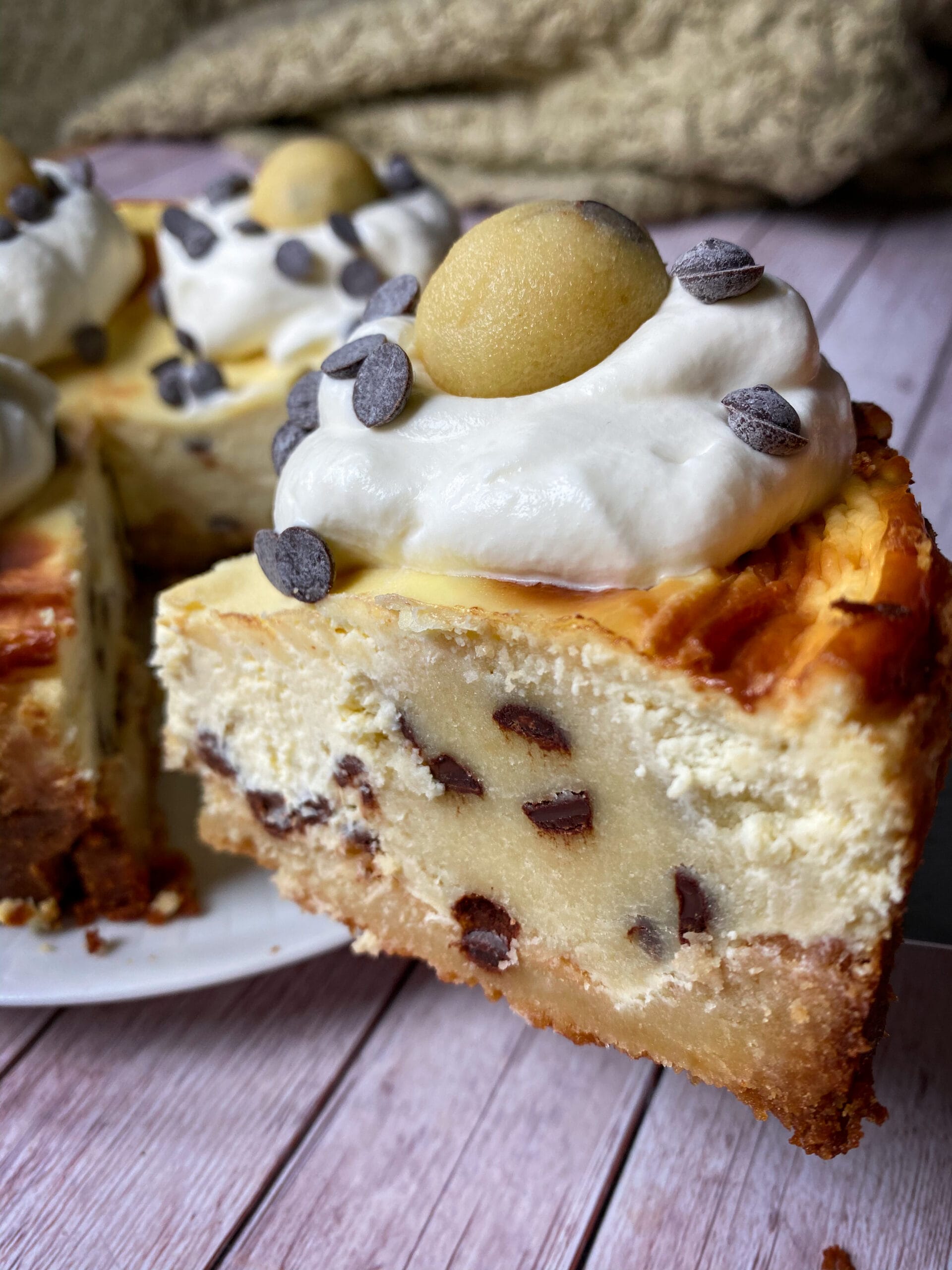 Picture of keto chocolate chip cheesecake with edible cookie dough