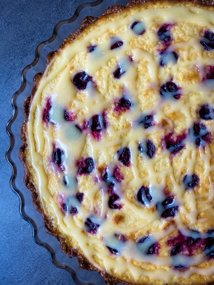 Picture of a keto cherry pie with cream filling