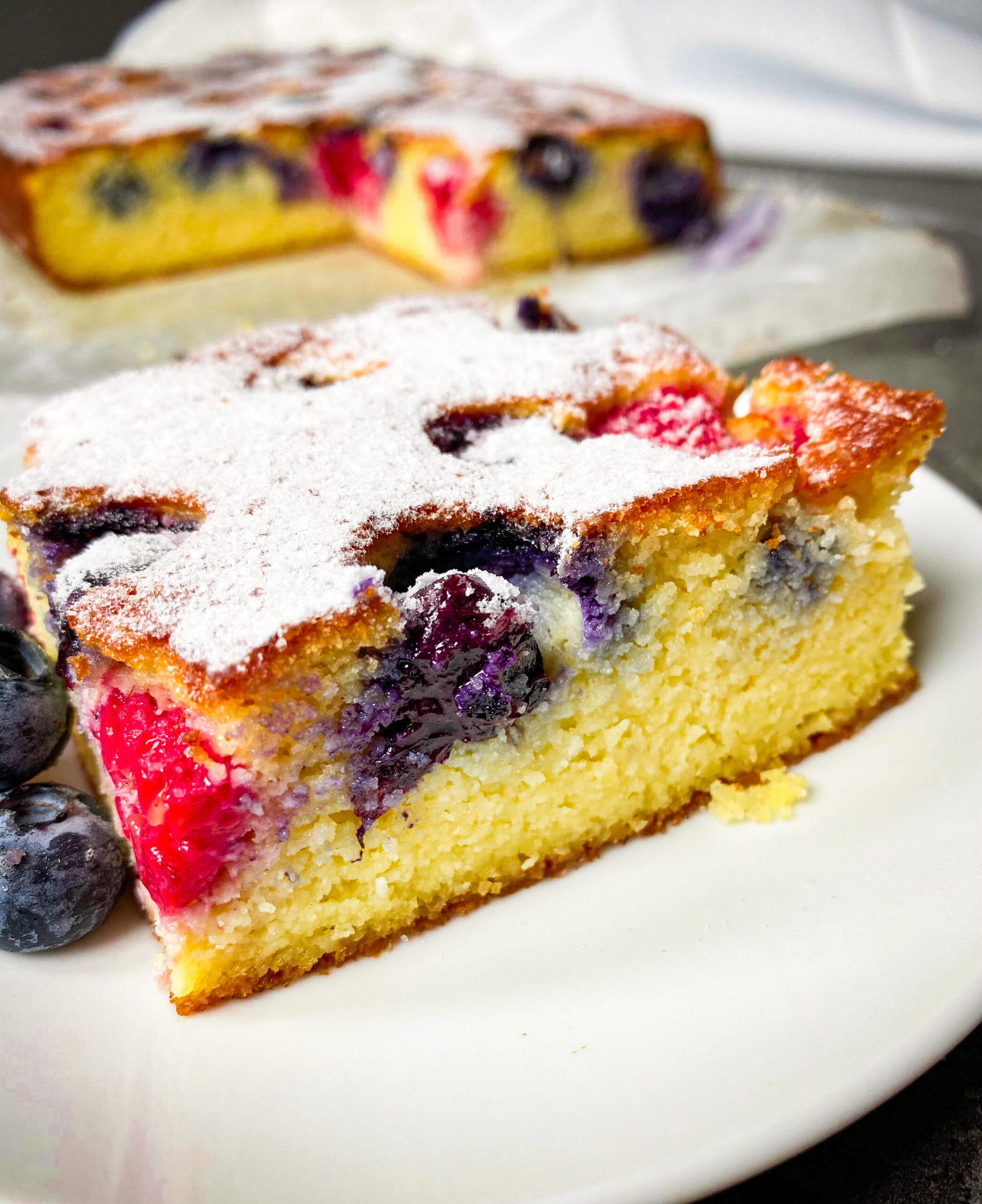 Picture of a slice of keto butter cake