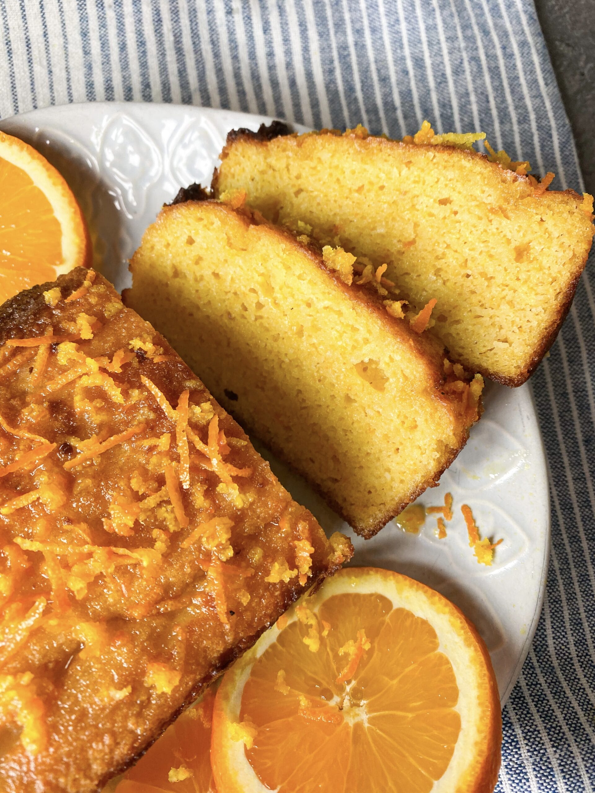 Picture of keto orange cake cut in slices