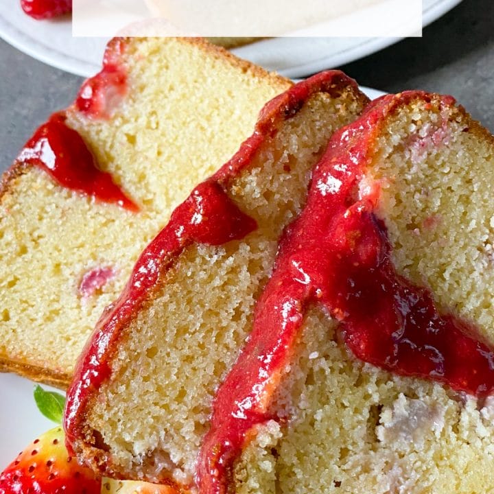 Picture of keto pound cake with strawberries