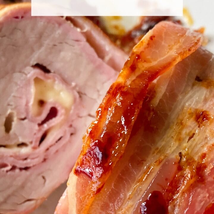 Picture of bacon wrapped stuffed pork tenderloin