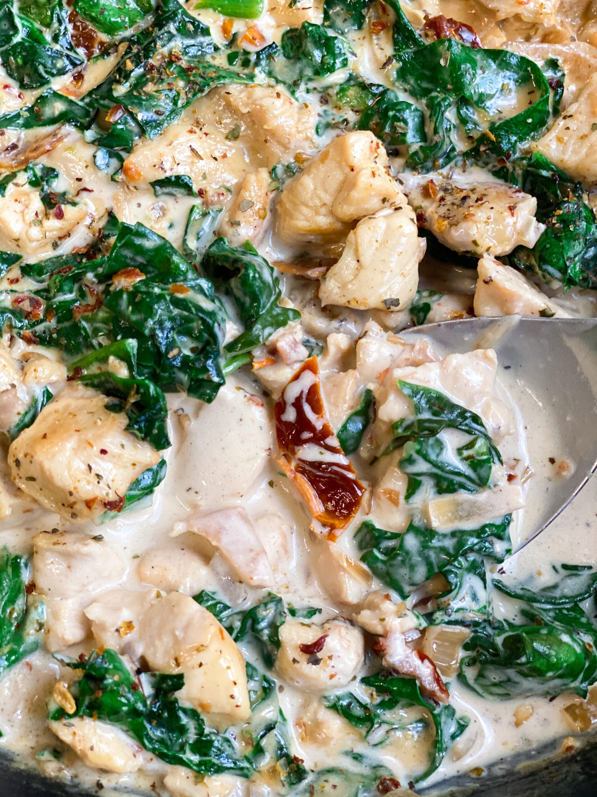 Picture of one skillet keto creamy Tuscan chicken