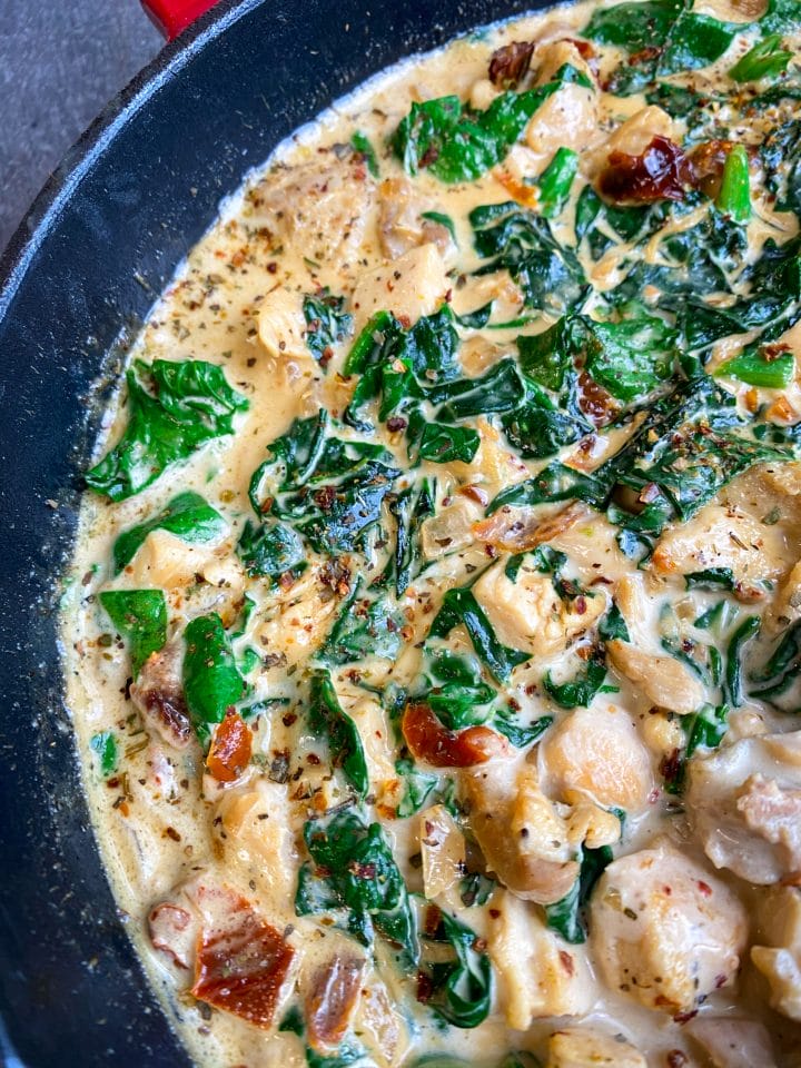 Picture of creamy garlic butter Tuscan chicken one skillet dish