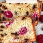 Picture of slices of keto raspberry chocolate chip banana bread