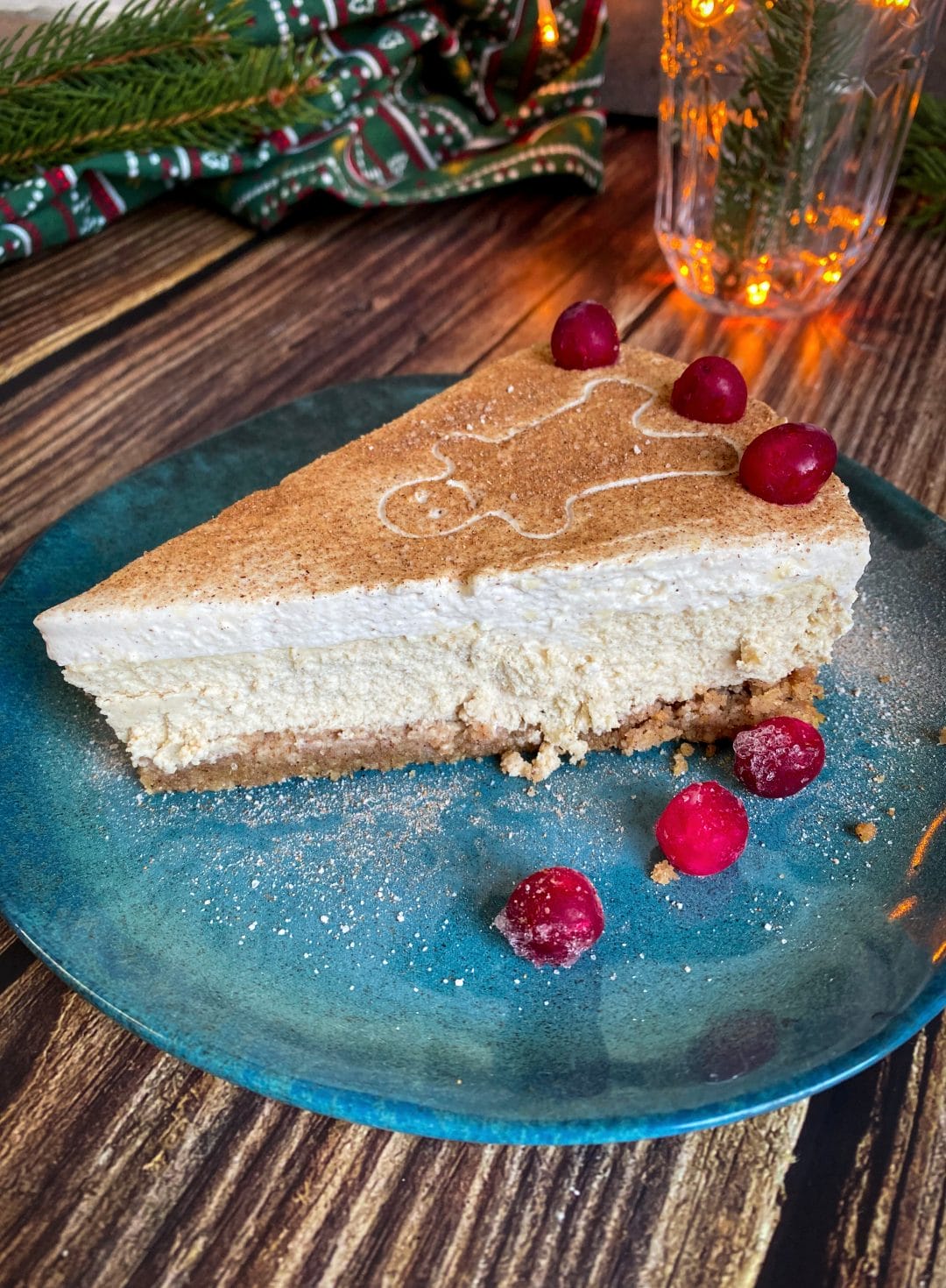 Slice of easy low carb gingerbread cheesecake