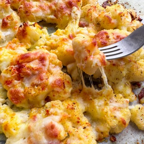 Picture of roasted cauliflower with melted cheese on top