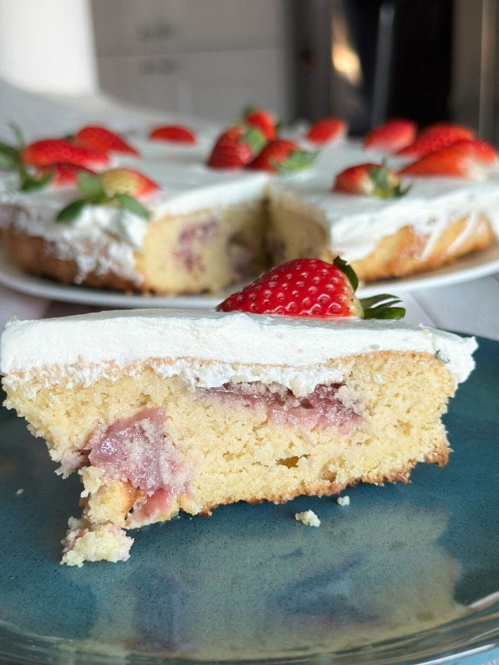 Slice of low-carb gluten-free strawberry cake