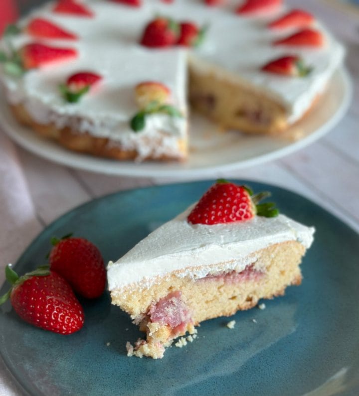 A slice of low carb strawberry cake