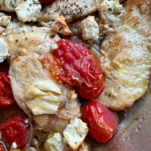 Photo of keto Mediterranean skillet chicken with tomato and feta