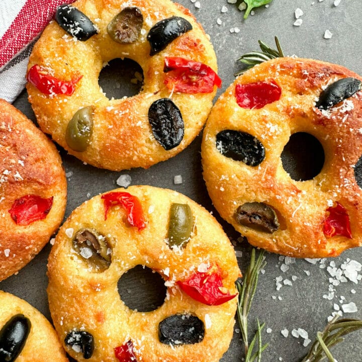 Keto focaccia donuts on a table