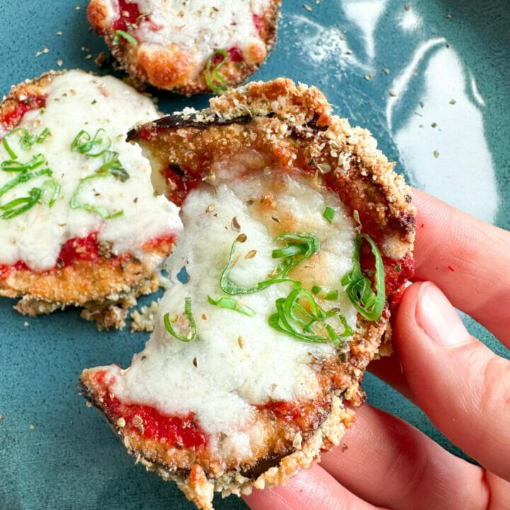 Picture of a slice of keto gluten free eggplant parm bites