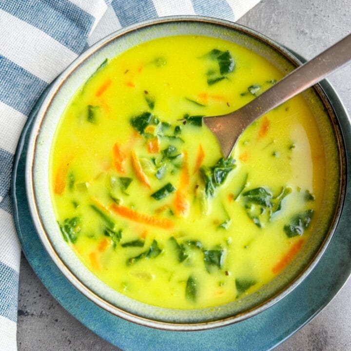 Picture of a bowl of creamy keto spinach soup