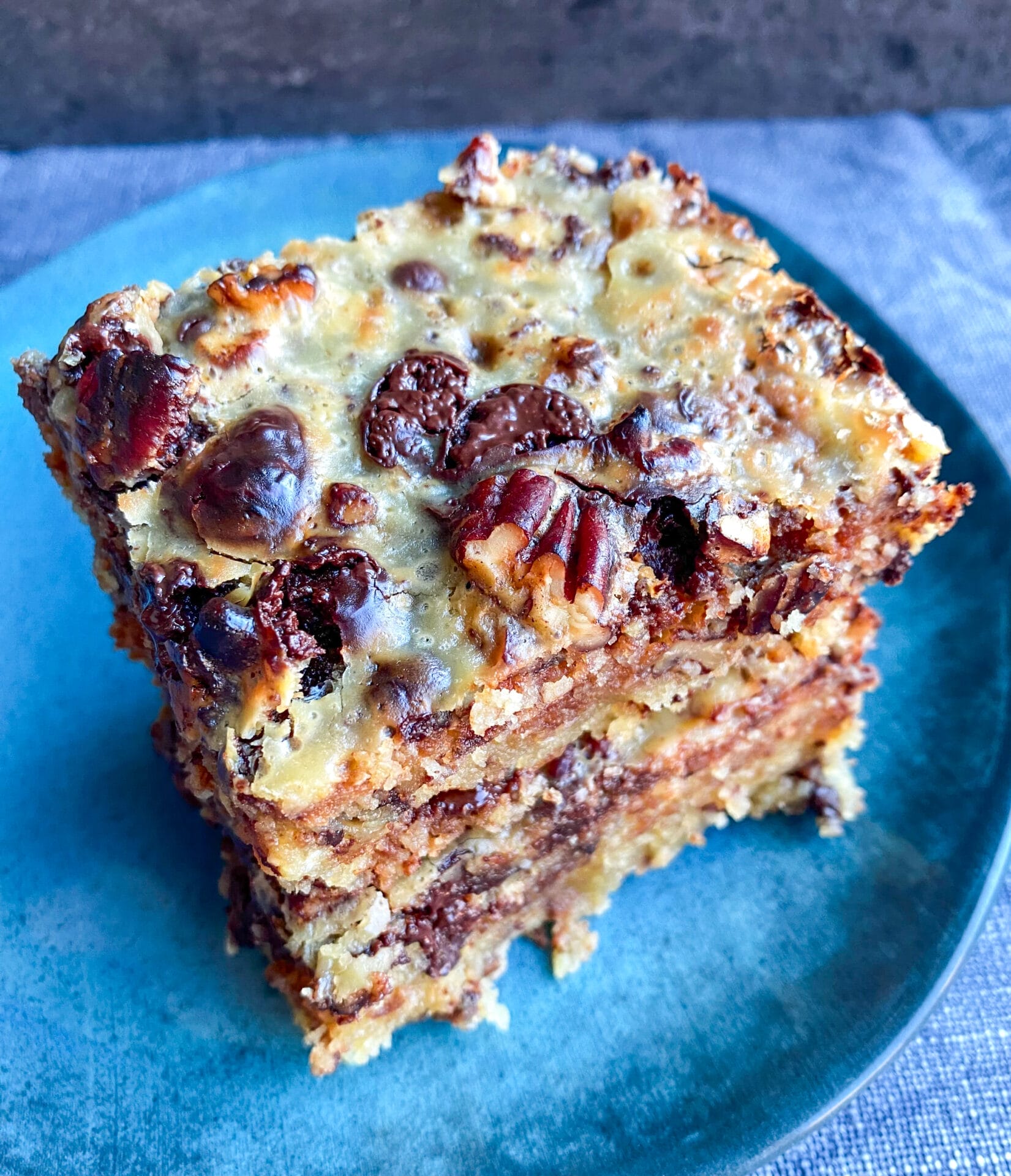 Picture of a plate with keto pecan pie blondies