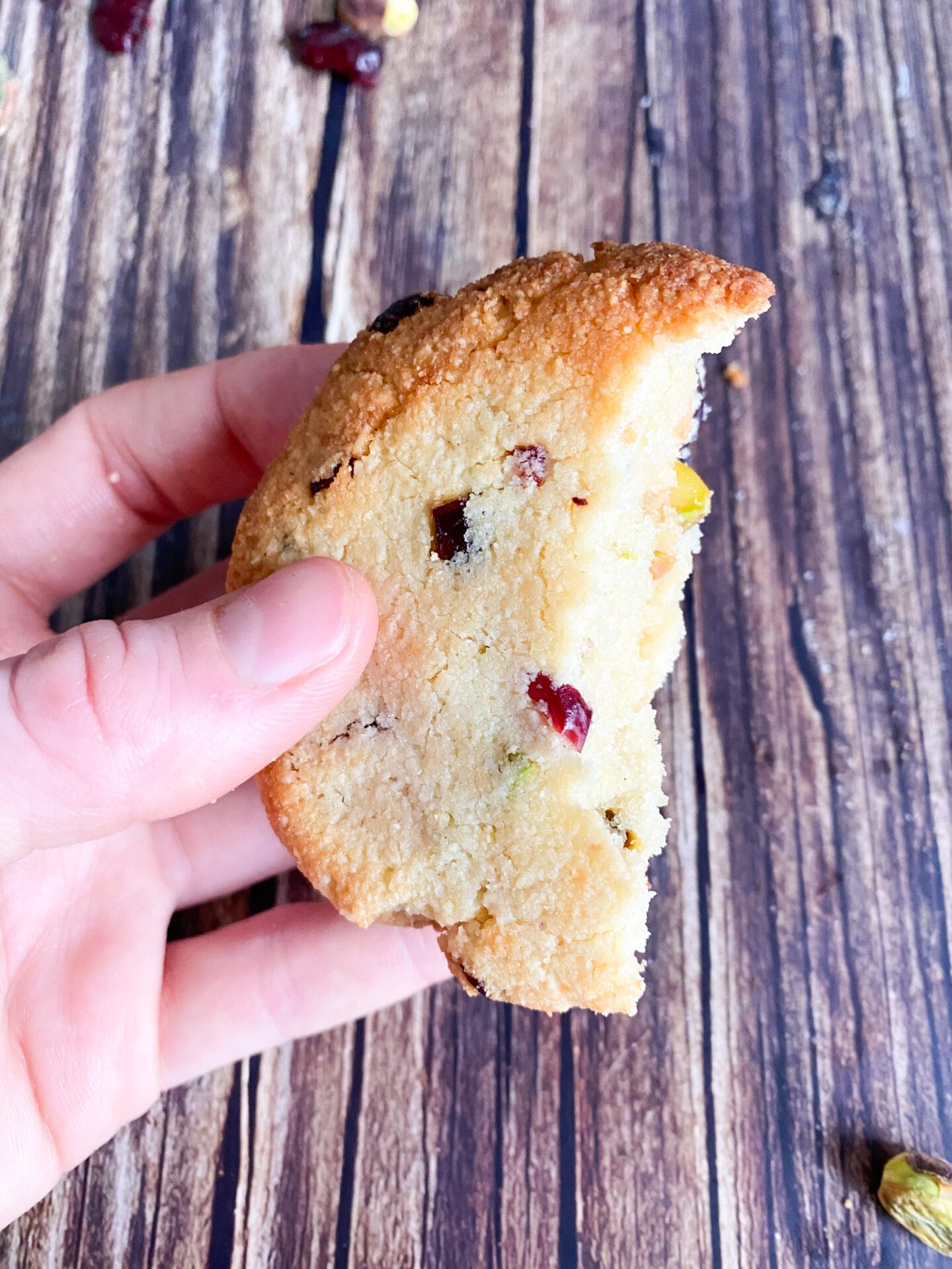 Picture of a Keto pistachio cranbery cookie